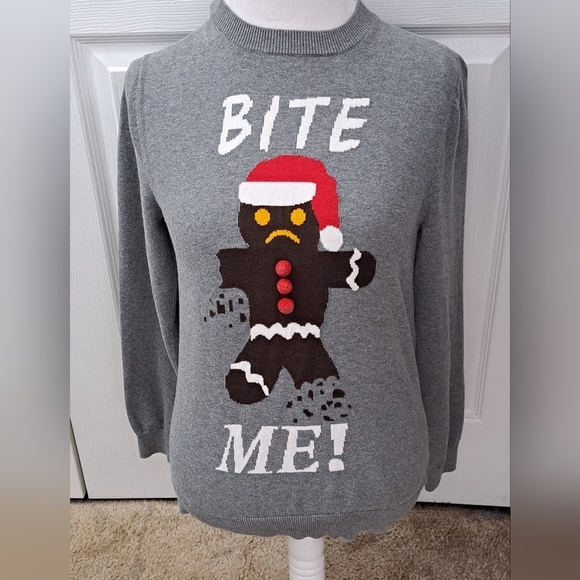 Bite Me Gingerbread Holiday Crew Neck Sweater  Size S/P - Picture 1 of 10